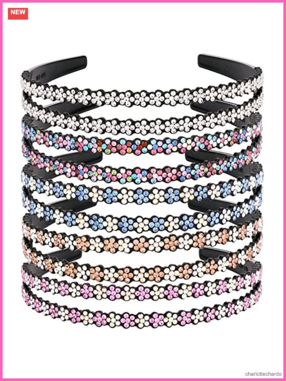 Rhinestone Wavy Nonslip Double Row Bling Headband Set